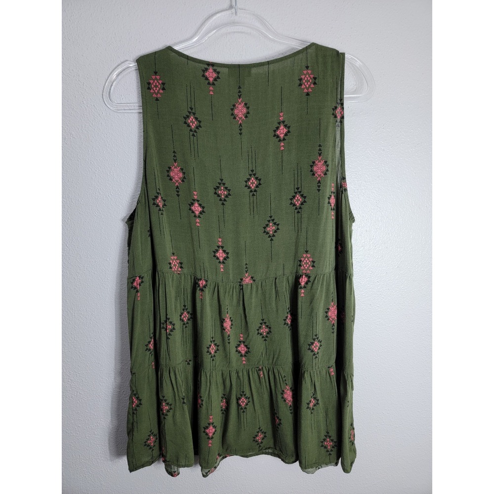 Torrid Womens 1X Tank Top Olive Green Tiered Boho Tribal Rayon Sleeveless - Picture 3 of 7